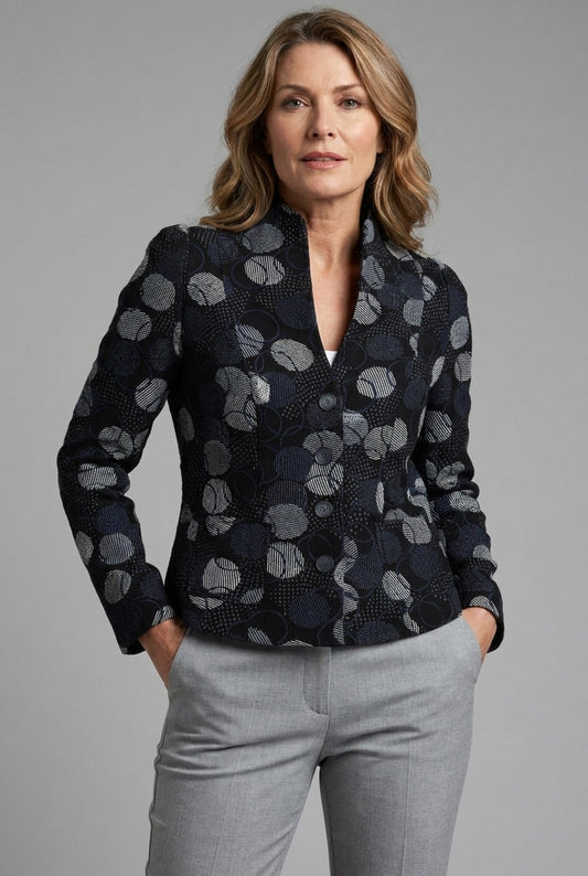 Quinty Blazer Navy - Woven Jacquard