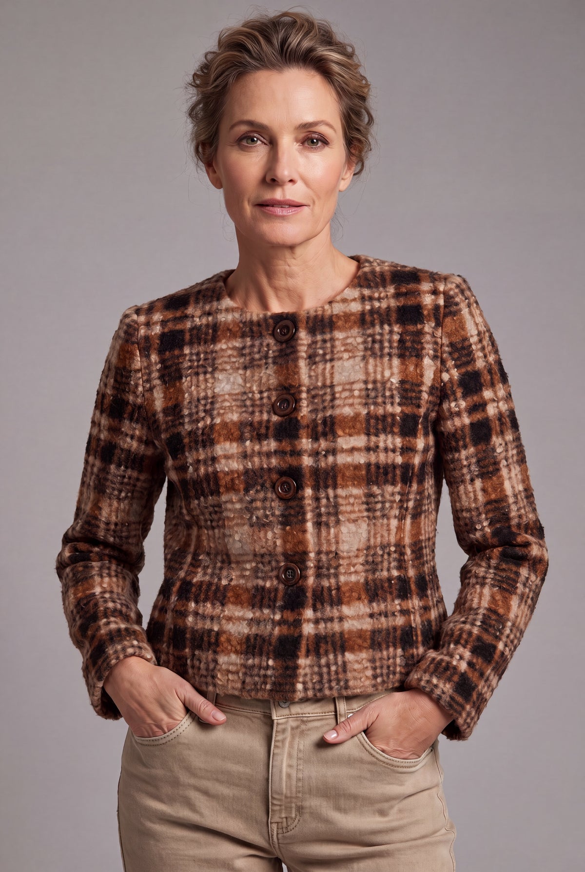 Umber Walnut - Ruiten bouclé blazer