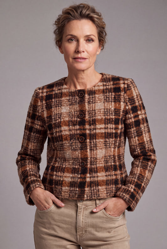 Umber Walnut - Ruiten bouclé blazer