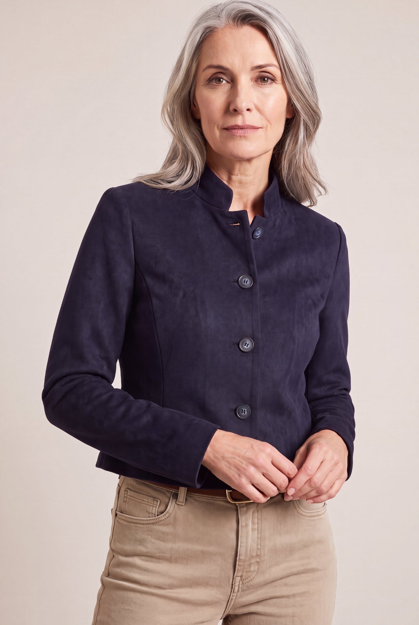 Rosalin Navy - Blazer in scuba suede