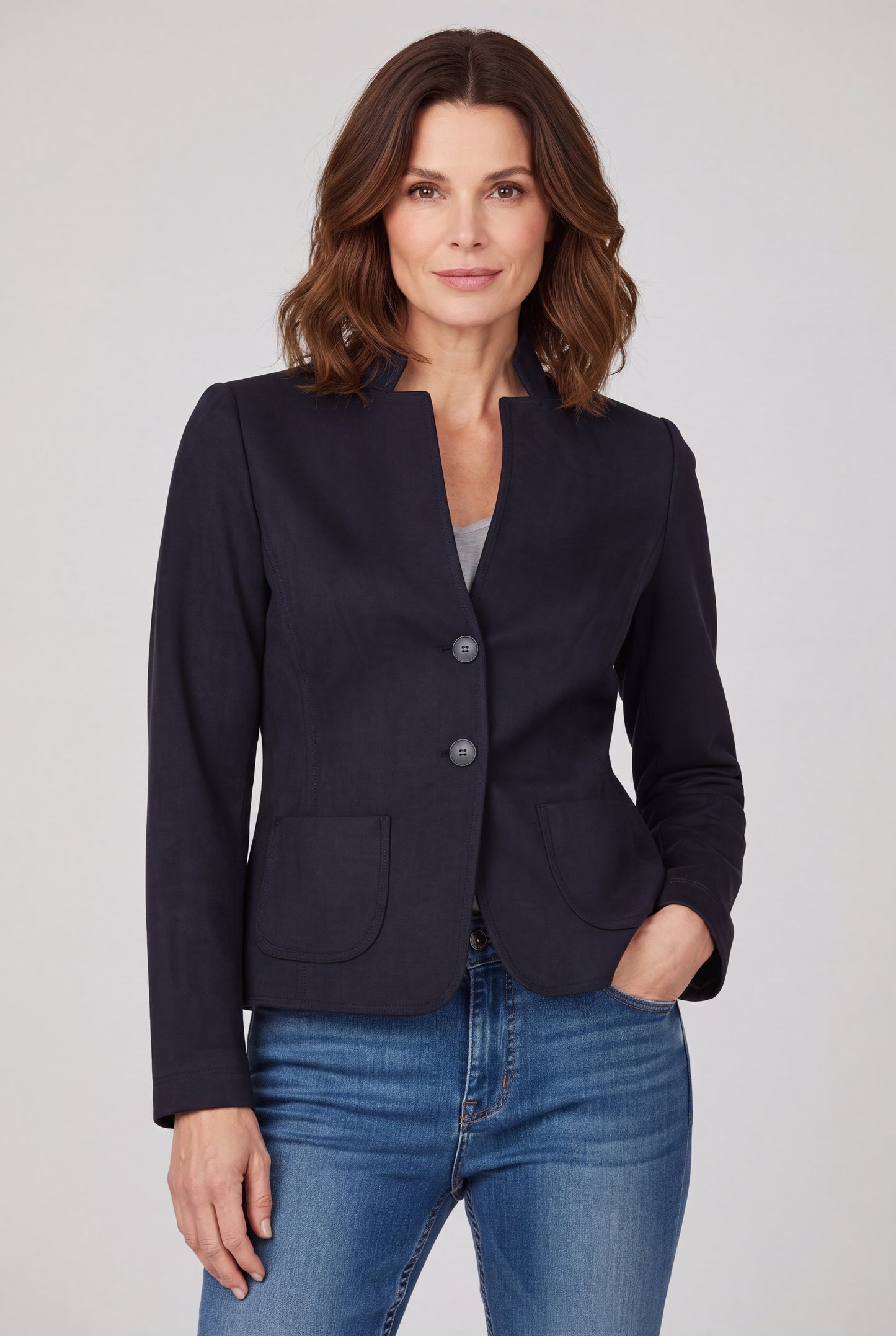 Gwen Navy - Blazer in scuba suède