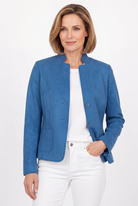 Gwen Ocean Blue - Blazer in suède