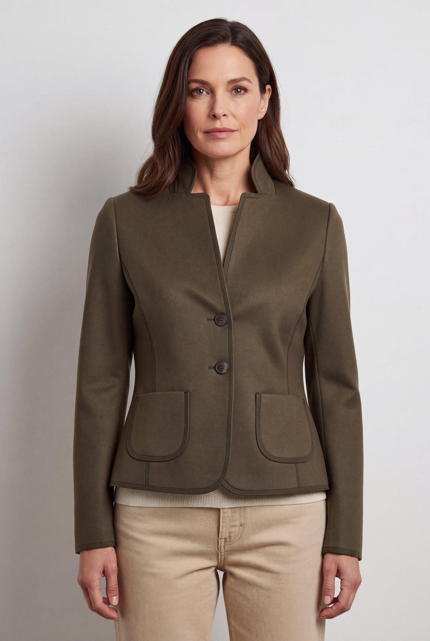 Gwen Khaki - Blazer in scuba suède