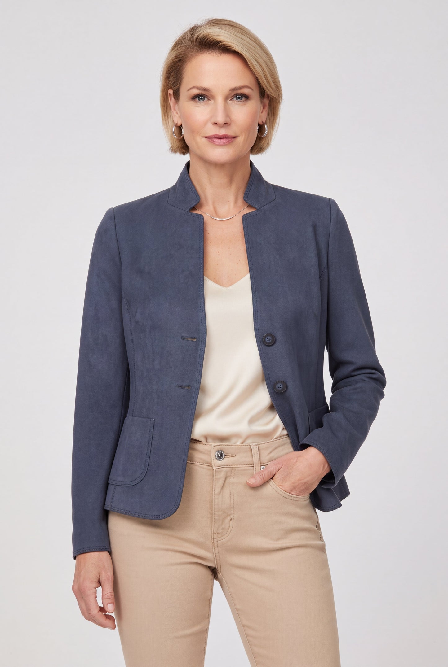 Gwen Smoke Blue - Blazer in scuba suède