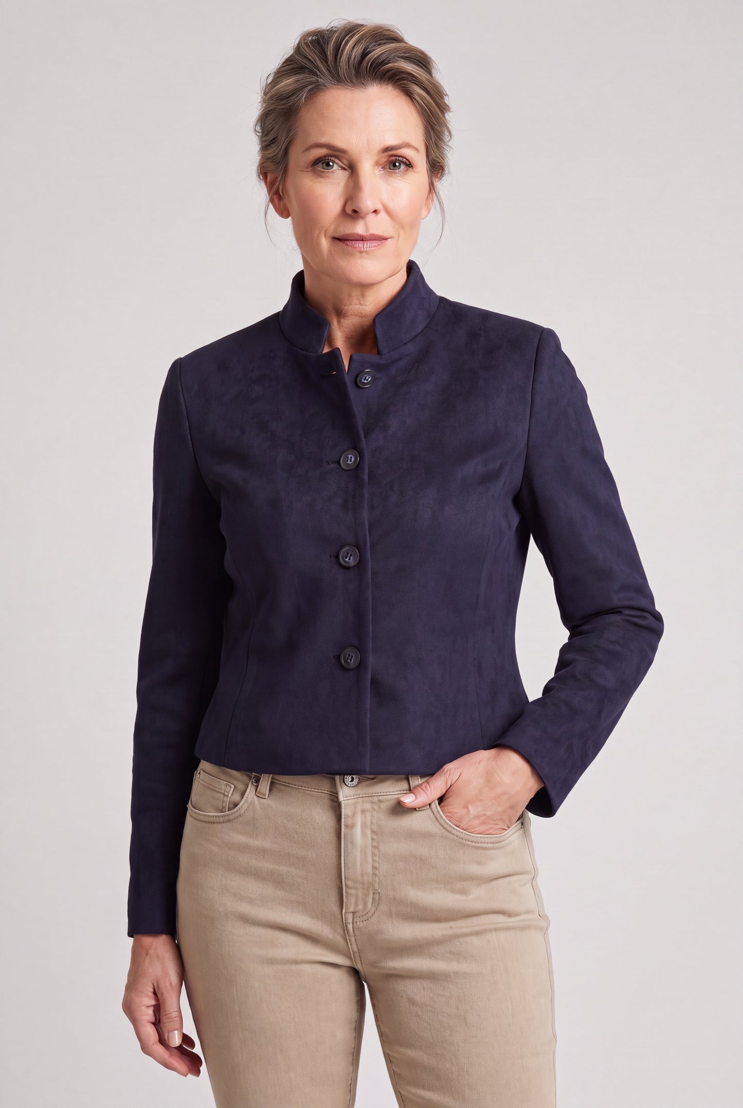 Rosalin Navy - Blazer in scuba suede